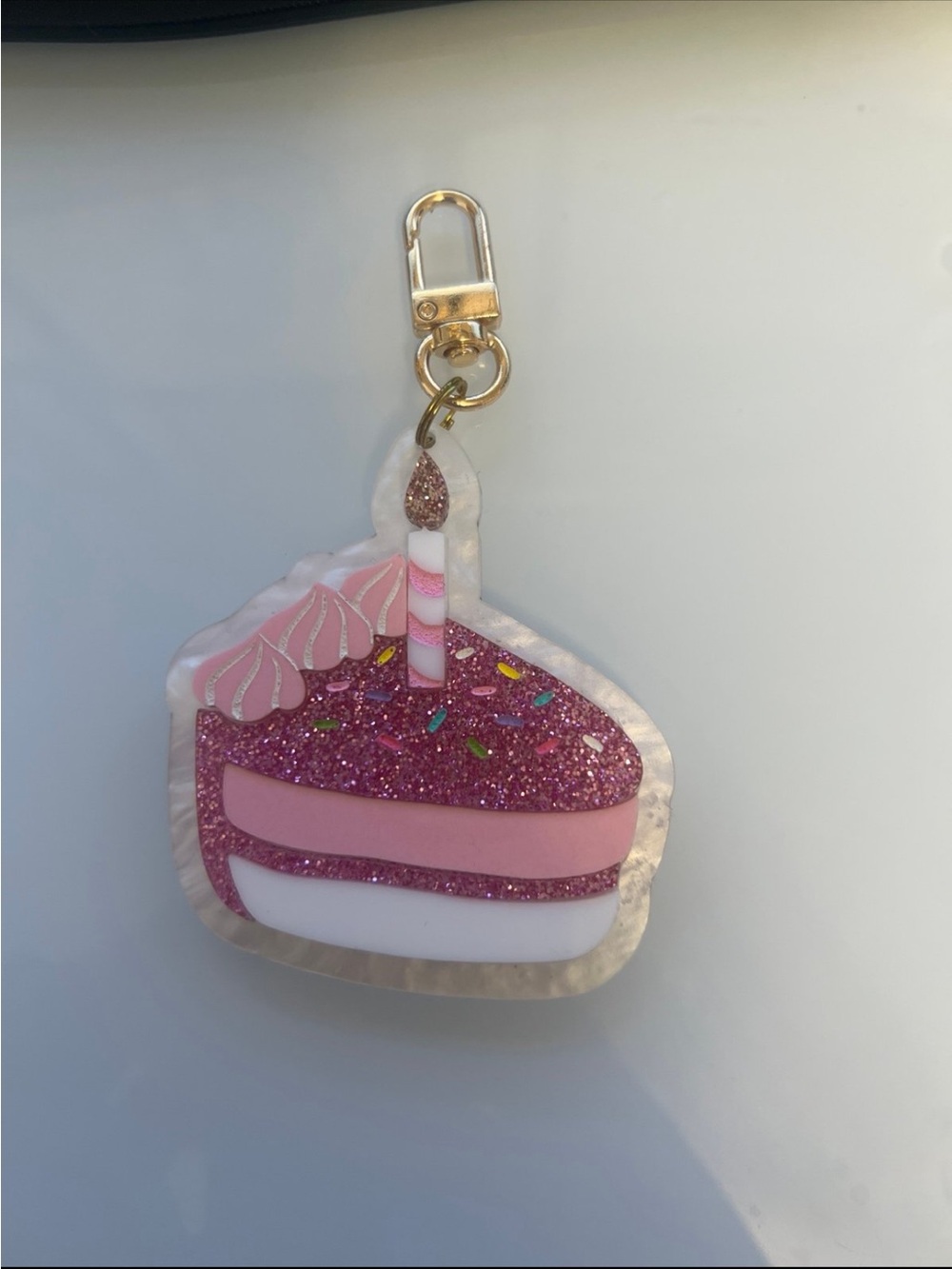 Stoney Clover Lane Pink Glitter Cake Keychain Charm with Gold Hardware